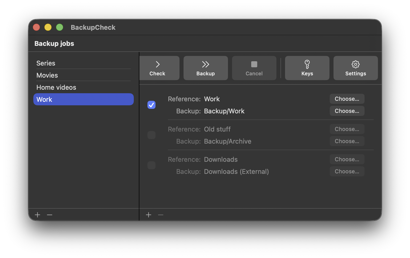 Setting up backup jobs with reference and backup folders