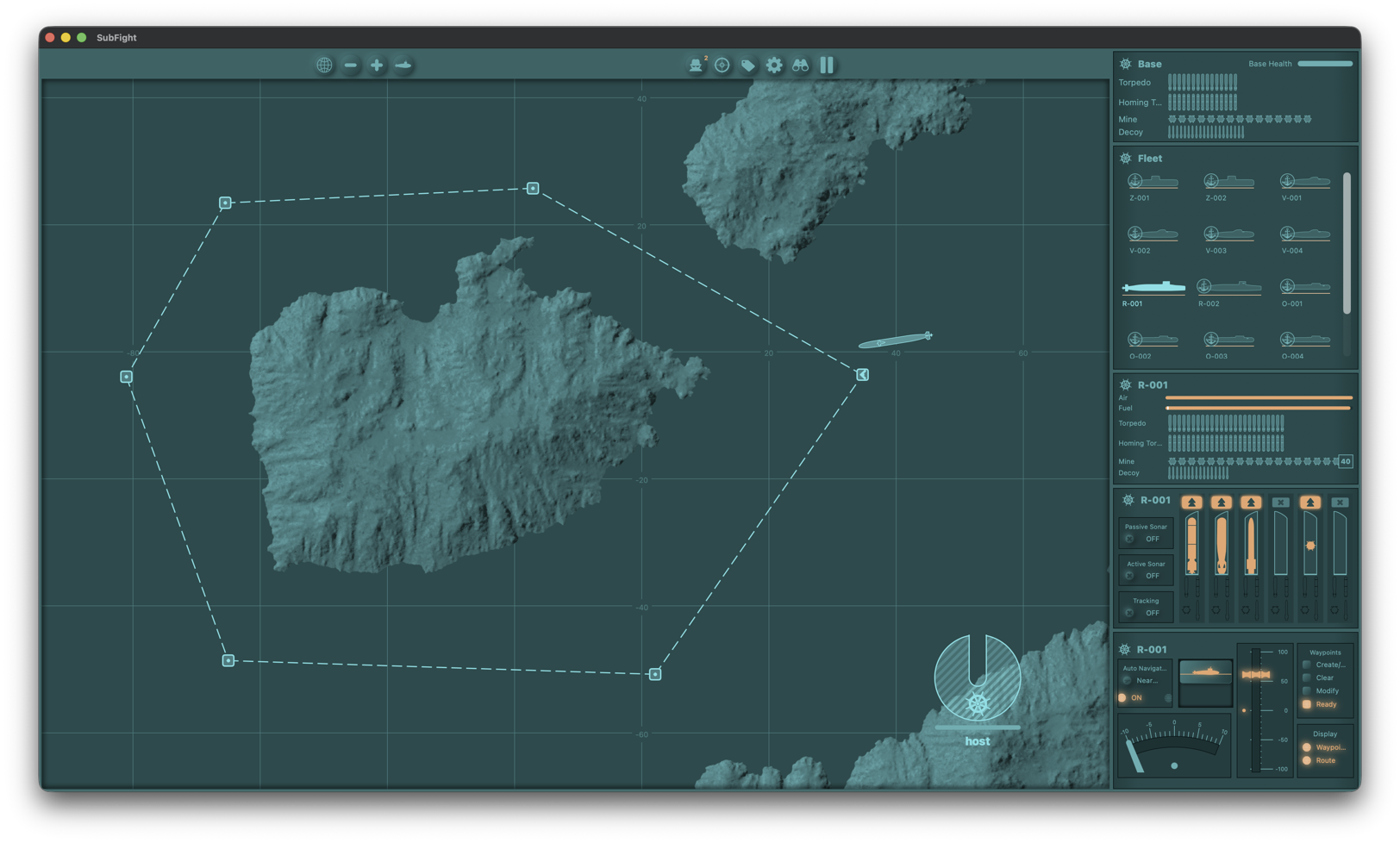 Setting waypoints to plot a submarine's patrol route